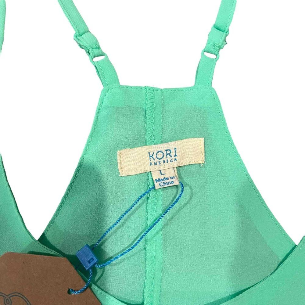 NWT‎ KORI America Tank Top Womens Large Bright Green Racerback Boho Tassel Hem - Picture 3 of 4